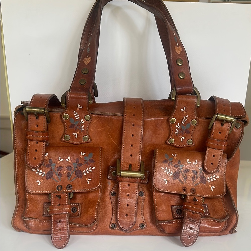 Mulberry Roxanne Oak Leather bag with hand painted details, needs some TLC
